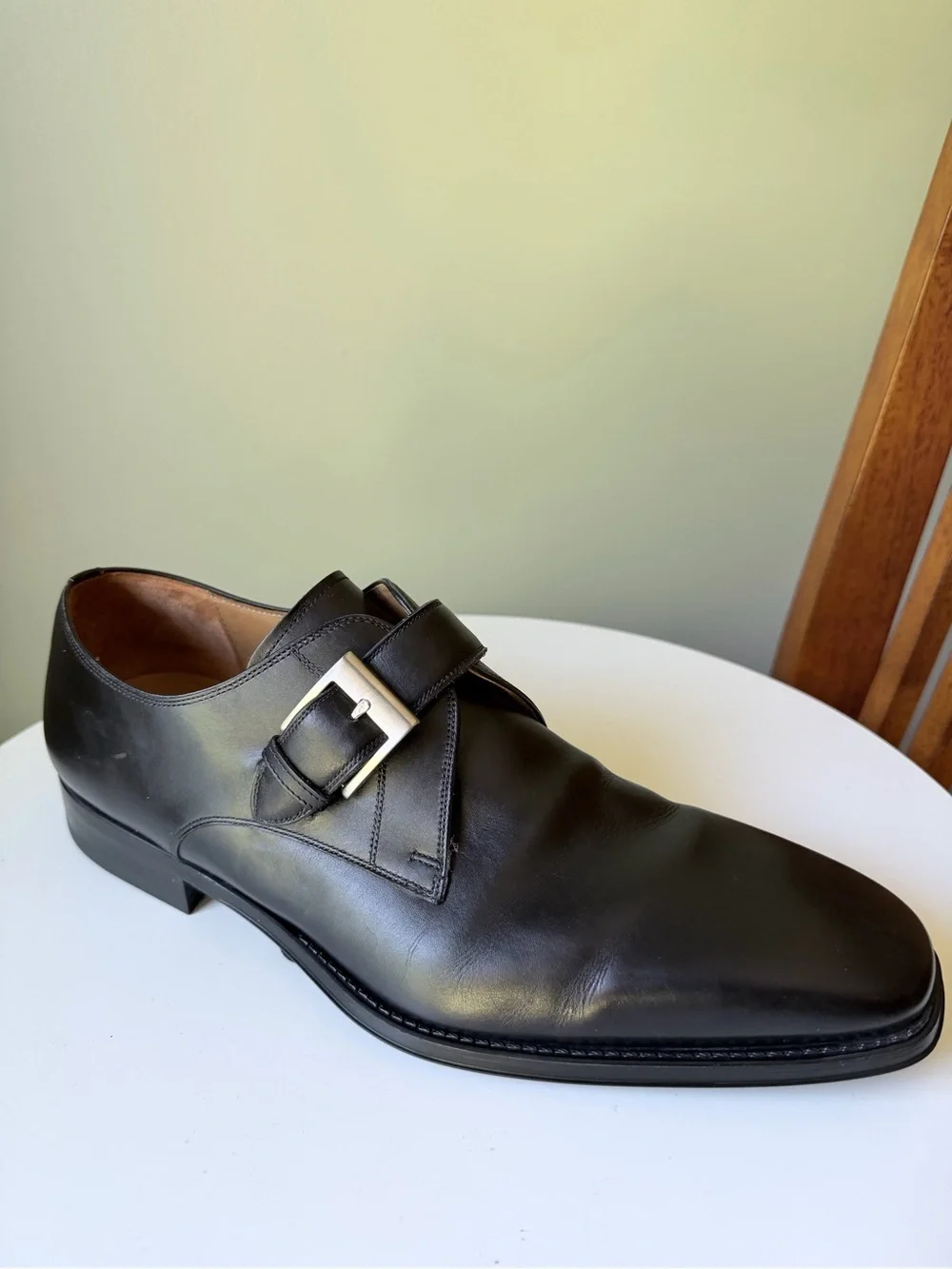Magnanni Black Leather Monk Strap Dress Shoes Single Monk Buckle Oxford Portugal